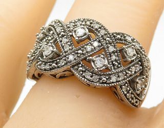 925 Silver - Vintage.  50 Carat Diamonds Open Twist Band Ring Sz 7 - R7460
