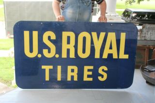 Large Vintage 1951 U.  S.  Royal Tires Gas Station 2 Sided 54 " Metal Sign
