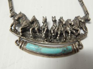 Old Pawn Vintage Navajo Indian Turquoise Sterling Silver Necklace Hnd Made Chain