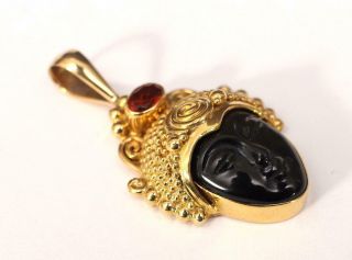 Vintage SAJEN 18kt Gold Carved Obsidian Goddess & Citrine Necklace Pendant 5