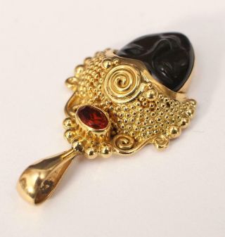 Vintage SAJEN 18kt Gold Carved Obsidian Goddess & Citrine Necklace Pendant 6