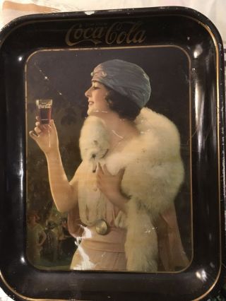 Vintage 1920’s Coca - Cola Flapper Girl Lithographed Tin Serving Tray Coke