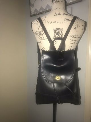 Coach Vintage Black Soft Leather Drawstring Turnlock Daypack Backpack