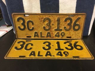 Vintage 1949 Alabama License Plate Pair