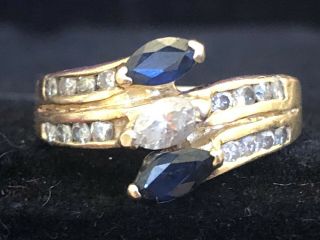 Vintage Estate 14k Gold Natural Diamond & Blue Sapphire Ring Engagement Wedding