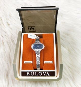 Vintage Bulova Silver Watch Hammered Band Wristwatch 10m Gold Electro Plated 70s