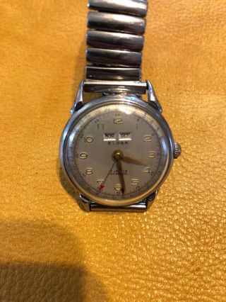 Vintage Eloga Triple Date Calendar Wristwatch Stainless Swiss GRO 5