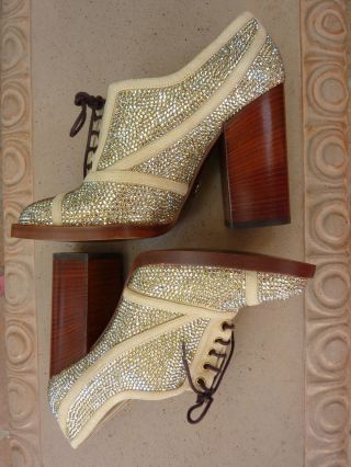 Dolce & Gabbana Disco Booties Oxford Shoes Crystal Rhinestone Vintage1970 Style