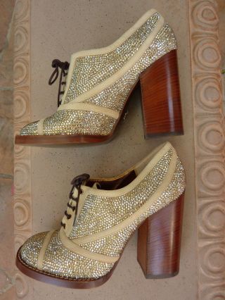 Dolce & Gabbana Disco Booties Oxford Shoes Crystal Rhinestone Vintage1970 Style 5