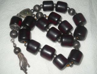 Vintage 75g Old Bakelite Islamic Rosary Prayer Beads Silver Details