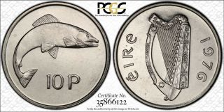 1976 Ireland 10 Pence Pcgs Sp66 - Extremely Rare Kings Norton Proof