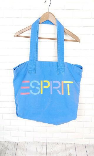 Vintage Esprit Large Blue Canvas Logo Tote Bag Shoulder Book Bag