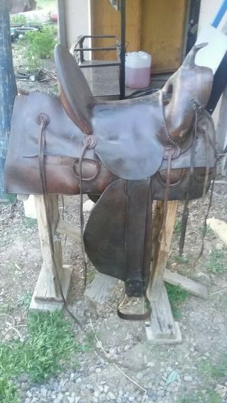 Vintage Collectable Western Highback Cowboy Saddle,  Triple H Heiser,  Denver Colo.