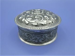 Fine Quality Unusual Round Silver Lidded Box C.  1850