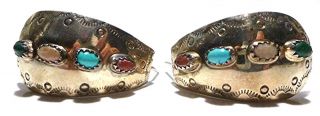 Designer " Cj " Southwestern Navajo Sterling Silver 1.  25 " Coral Turquoise Earrings