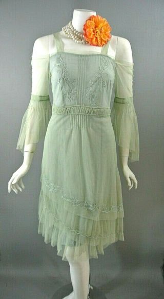 Nataya Green Dress Xs - S Vintage Style Cold Shoulder 1920 