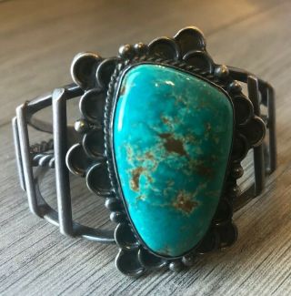OLD VINTAGE NAVAJO LARGE ROYSTON TURQUOISE & STERLING SILVER CUFF BRACELET 10