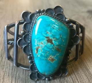 Old Vintage Navajo Large Royston Turquoise & Sterling Silver Cuff Bracelet