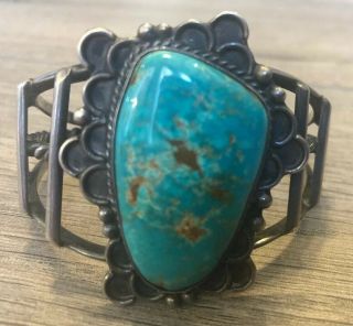 OLD VINTAGE NAVAJO LARGE ROYSTON TURQUOISE & STERLING SILVER CUFF BRACELET 5