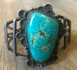 OLD VINTAGE NAVAJO LARGE ROYSTON TURQUOISE & STERLING SILVER CUFF BRACELET 6