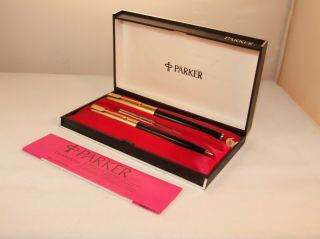 Vintage Parker 61 Custom Fountain Pen & Ballpoint Pen Set - C/c - Boxed - C1967