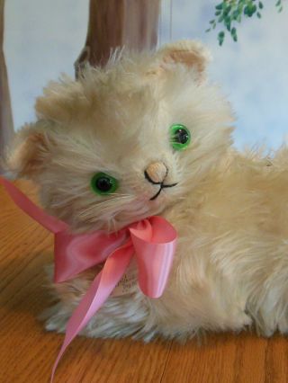 Vintage Knickerbocker White Mohair Kitty Cat Toy With Tag And Zipper Compartment