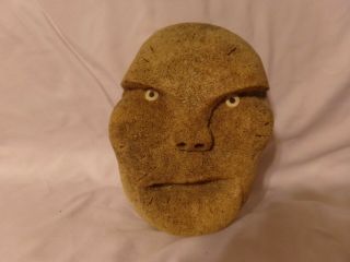 Vintage Inuit Mask Fossilized Whale Bone Inlaid Bone Eyes Alaska