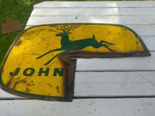 John Deere Vintage 1950s Tractor Metal Emblem Farm Sign Missing Corner