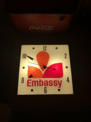 Vintage Embassy Dairy Lighted Pam Clock Co Great Milk Ice Cream Sign Rare