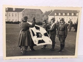 German Ww2 Photo Soldiers Swear Loyalty To Adolf Regimental Flag Helmets Officer