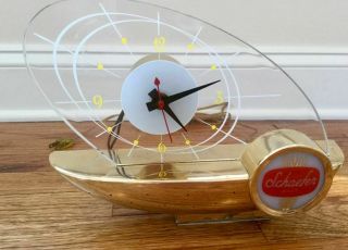 Schaefer Beer Sign Lighted Clock Atomic Sailboat Vintage