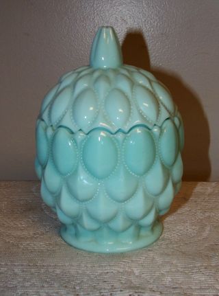 Vintage Fostoria Frisco vase candy dish Sea Mist Blue Green Aqua Glass 1950 ' s 2