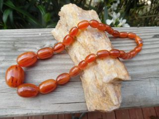 Bakelite Graduated Oval Bead Strand Necklace Amber Root Beer Old Closure