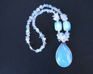 Antique Vtg Czech Opaline Glass Teardrop Necklace Beaded Gorgeous