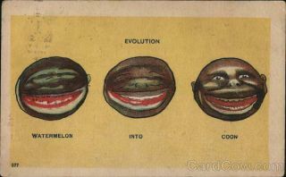 Black Evolution - Watermelon into Coon Postcard 1c stamp Vintage Post Card 2