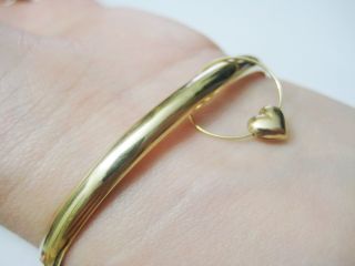 Vintage 14k Solid Yellow Gold Bangle With Heart Charm