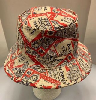 Budweiser Bucket Hat Boonie Cap Floppy Cap Bud Beer Vintage USA Union Made 7 3/8 3