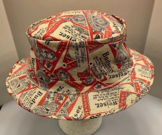 Budweiser Bucket Hat Boonie Cap Floppy Cap Bud Beer Vintage USA Union Made 7 3/8 4