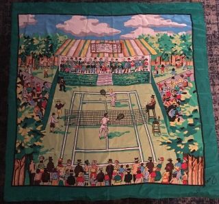 Carleton Varney Tennis Match Wimbledon? Silk Scarf 38 " Vintage