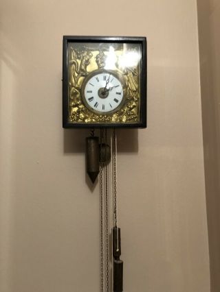 Vintage Or Antique Brass And Wood Wall Clock