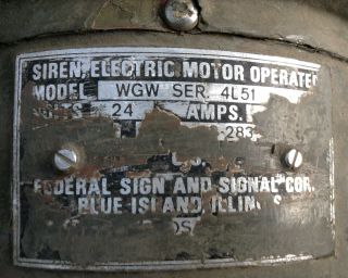 Vintage Military WGW Federal Sign & Signal 24V Siren Fire Ambulance (NR) 6