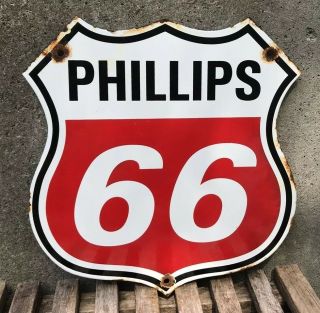 Vintage Phillips 66 Porcelain Shield Sign Gas Station Pump Plate Motor Oils