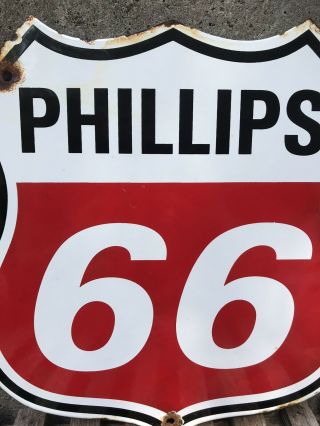 VINTAGE PHILLIPS 66 PORCELAIN SHIELD SIGN GAS STATION PUMP PLATE MOTOR OILS 6