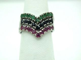 Vintage Estate 925 Sterling Silver 3 Gemstone Stackable Ring Set Size 6 1/2