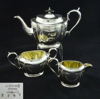 Vintage English Mark Willis & Son 3 Piece Tea Set Sugar Creamer Silver Plated
