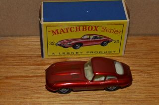 Vintage Matchbox Series No.  32 E Type Jaguar Car Boxed Mib 1962