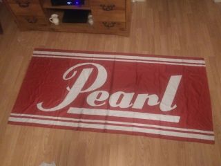 Vintage Rare Red Silk Pearl Drums Instrument Store Banner.  1960 - 70s.  68 " X 33 ".