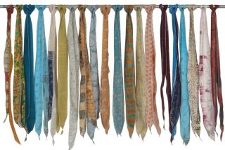 Of 200 Vintage Silk recycle Sari Sashes Head Wrap Neck Tie India 5