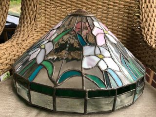 Vintage Tiffany Style Leaded Stain Glass Slag Floral Lamp Shade