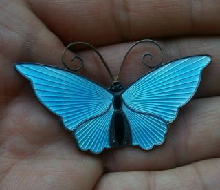David Andersen Norway Sterling Silver Gold Vermeil Blue Enamel Butterfly Brooch